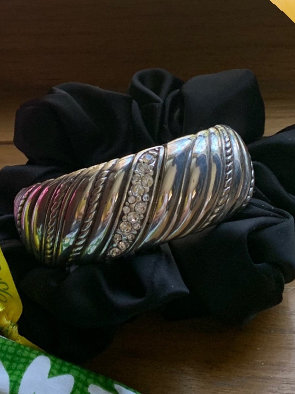 Brighton Silver-Tone Hinged Cuff Bracelet with Crystals